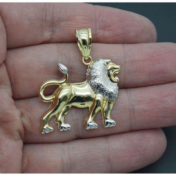 COPY - Real 10K Yellow White Two-Tone Gold Walking Lion Body Diamond Cut Pendan… - Picture 4 of 8
